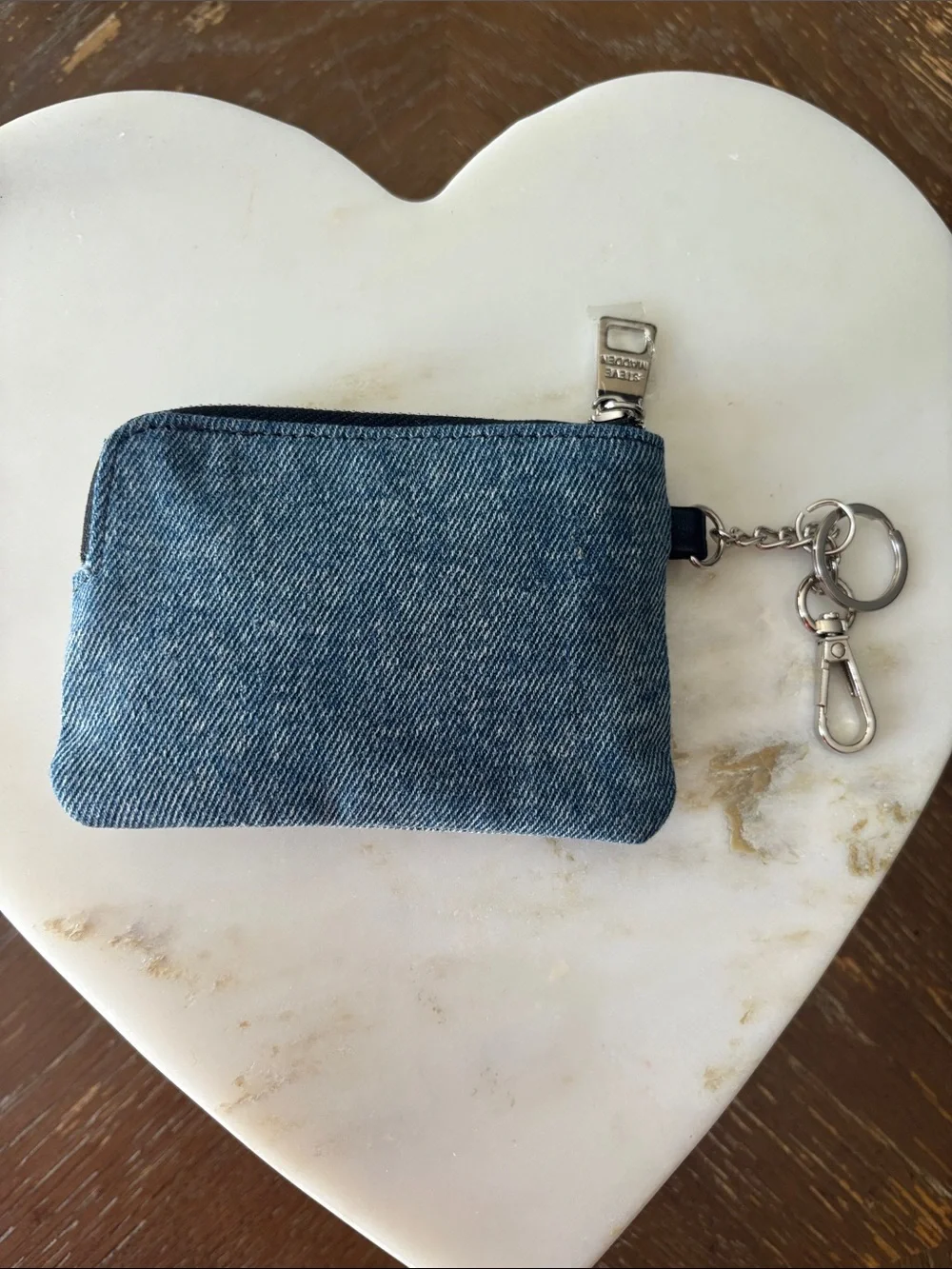 Steve Madden Medium Washed Denim zipped cardholder/coin pouch plus Key chain